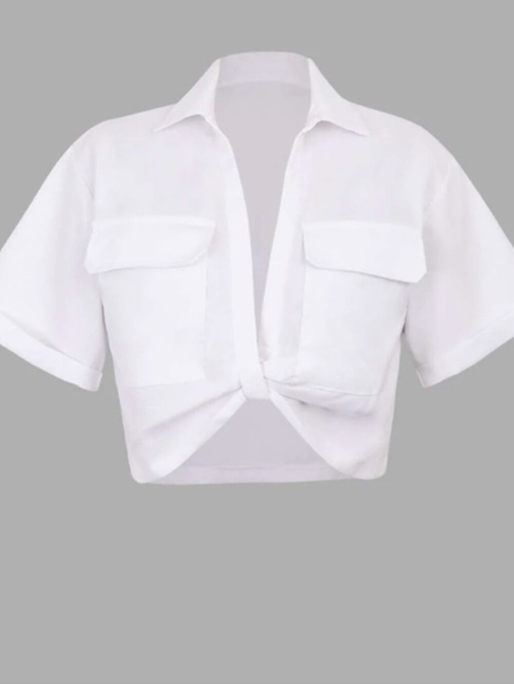 Micas White Cropped Knot-Front Shirt